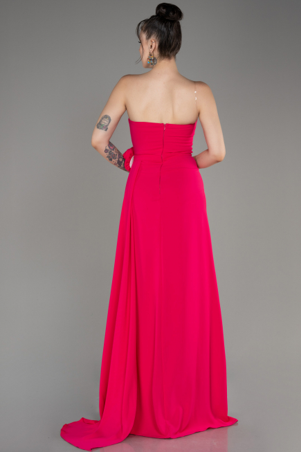 Robe de Soirée Longue Mousseline Fushia ABU3974