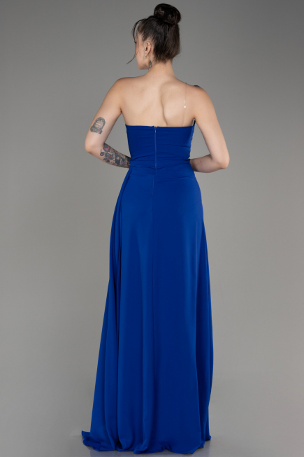 Robe de Soirée Longue Mousseline Bleu Saxe ABU3974