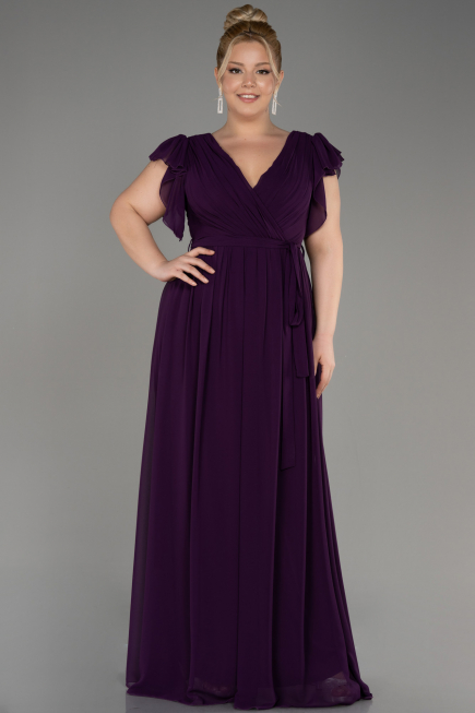 Robe de Soirée Grande Taille Longue Mousseline Violet Foncé ABU3276