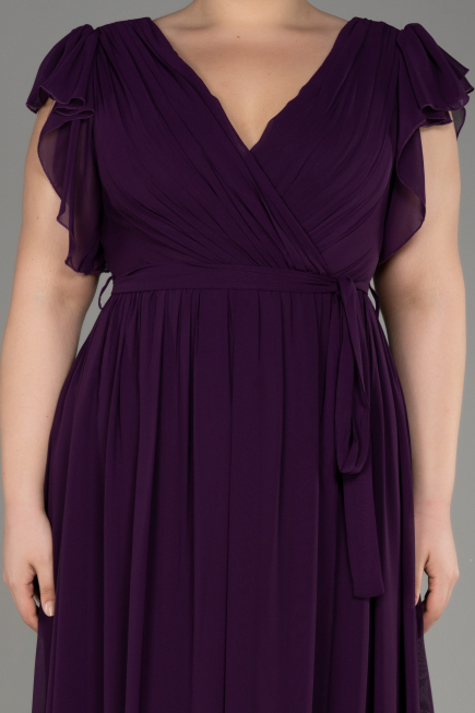Robe de Soirée Grande Taille Longue Mousseline Violet Foncé ABU3276