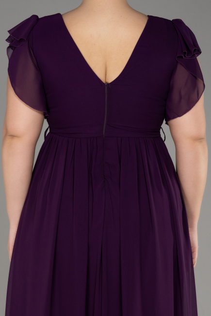 Robe de Soirée Grande Taille Longue Mousseline Violet Foncé ABU3276