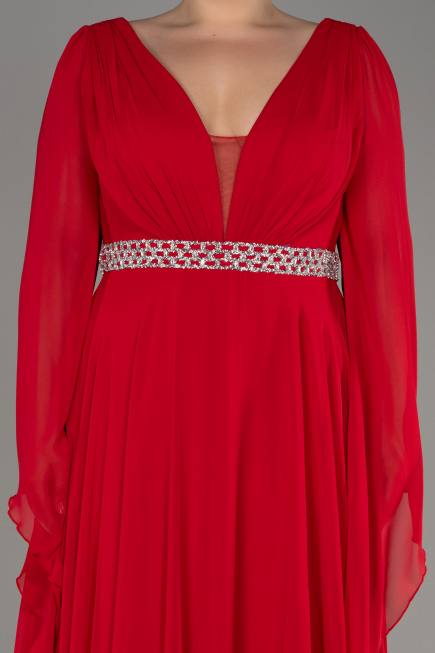 Robe De Soirée Grande Taille Mousseline Longue Rouge ABU3543
