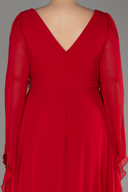 Robe De Soirée Grande Taille Mousseline Longue Rouge ABU3543