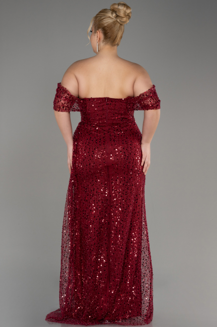 Robe De Soirée Squameuse Longue Rouge Bordeaux ABU3577