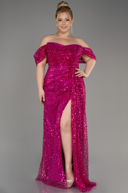 Robe De Soirée Squameuse Longue Fushia ABU3577