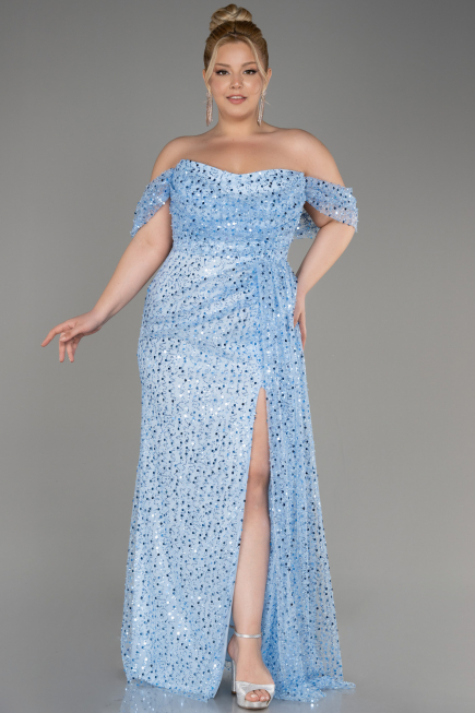 Robe De Soirée Squameuse Longue Bleu ABU3577