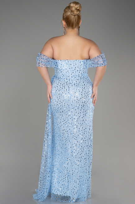 Robe De Soirée Squameuse Longue Bleu ABU3577