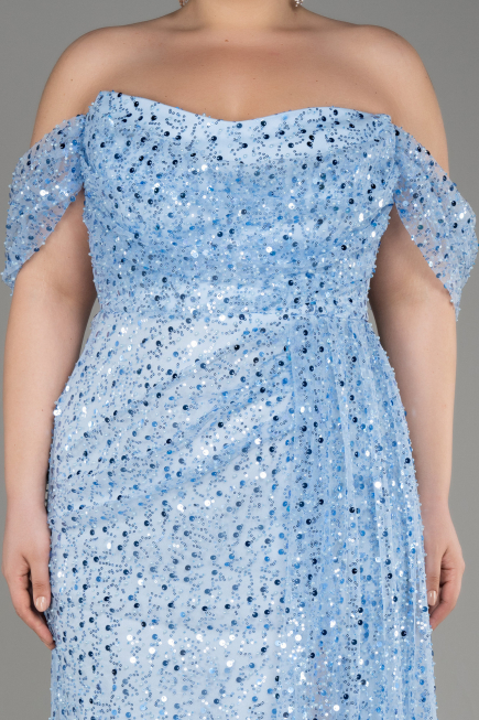 Robe De Soirée Squameuse Longue Bleu ABU3577