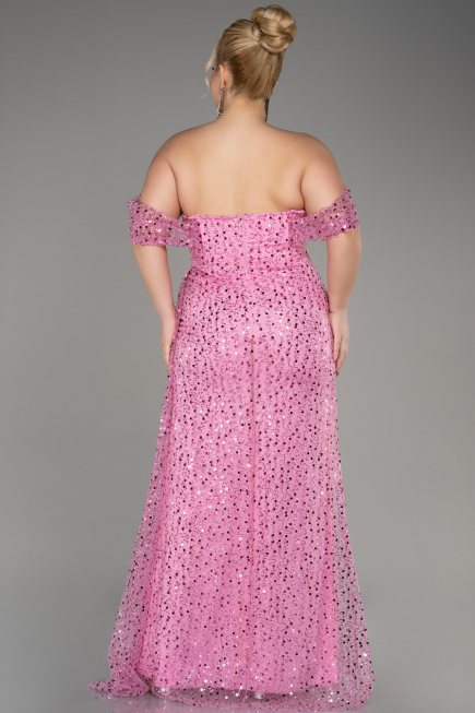 Robe De Soirée Squameuse Longue Rose ABU3577