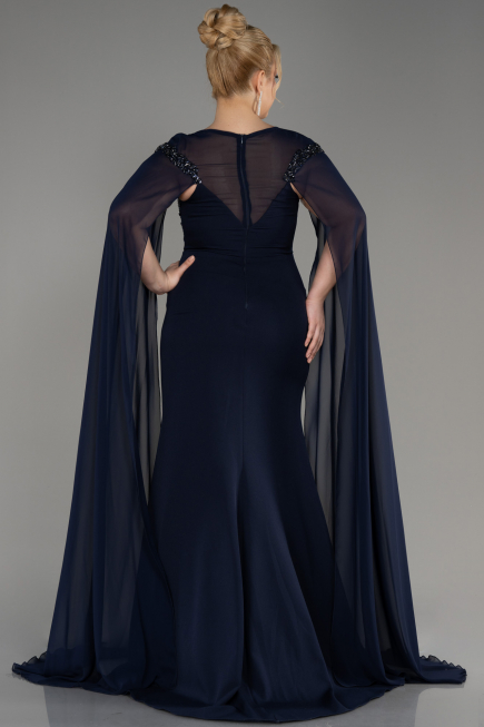 Robe de Soirée Grande Taille Longue Mousseline Bleu Marine ABU3913