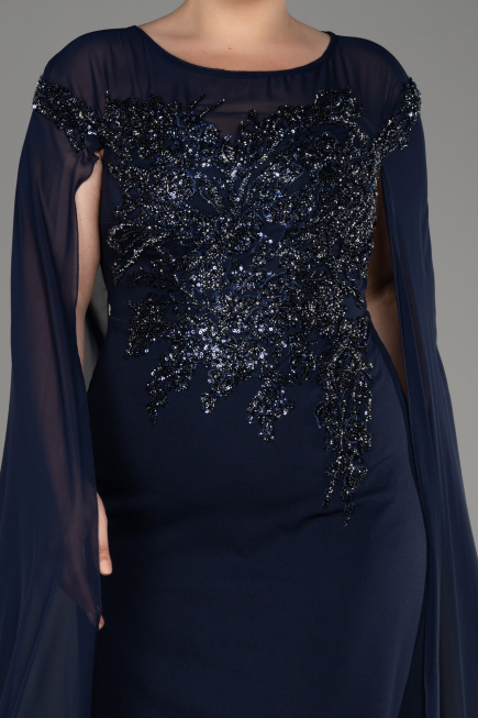 Robe de Soirée Grande Taille Longue Mousseline Bleu Marine ABU3913
