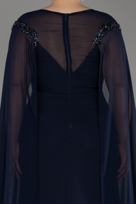 Robe de Soirée Grande Taille Longue Mousseline Bleu Marine ABU3913