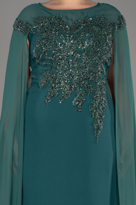 Robe de Soirée Grande Taille Longue Mousseline Émeraude ABU3913