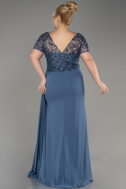Robe De Fiançailles Grande Taille Mousseline Longue Indigo ABU3731