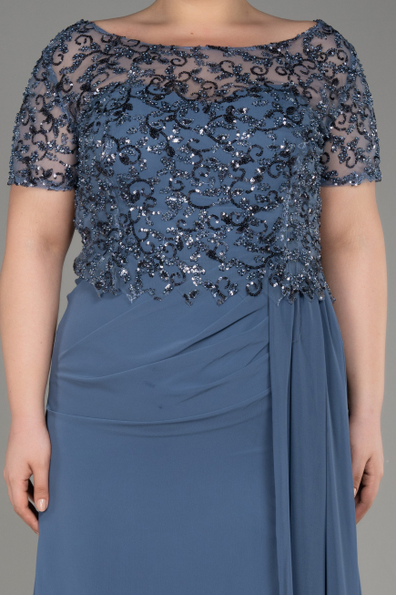Robe De Fiançailles Grande Taille Mousseline Longue Indigo ABU3731