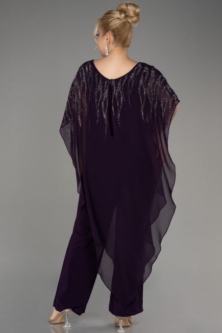 Robe De Soirée Grande Taille Mousseline Violet Foncé ABT111