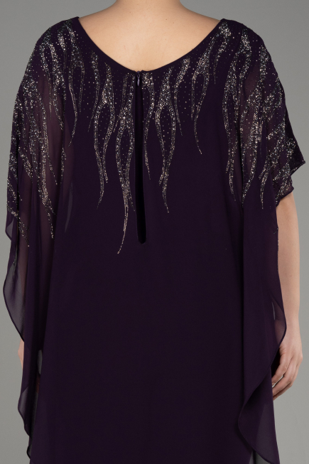 Robe De Soirée Grande Taille Mousseline Violet Foncé ABT111