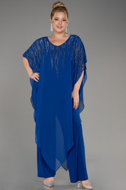 Robe De Soirée Grande Taille Mousseline Bleu Saxe ABT111