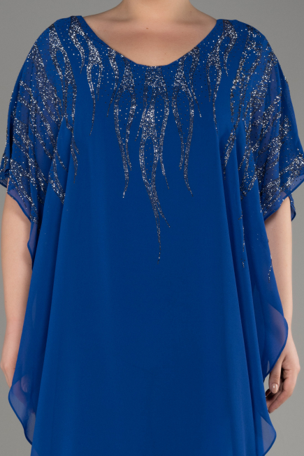 Robe De Soirée Grande Taille Mousseline Bleu Saxe ABT111