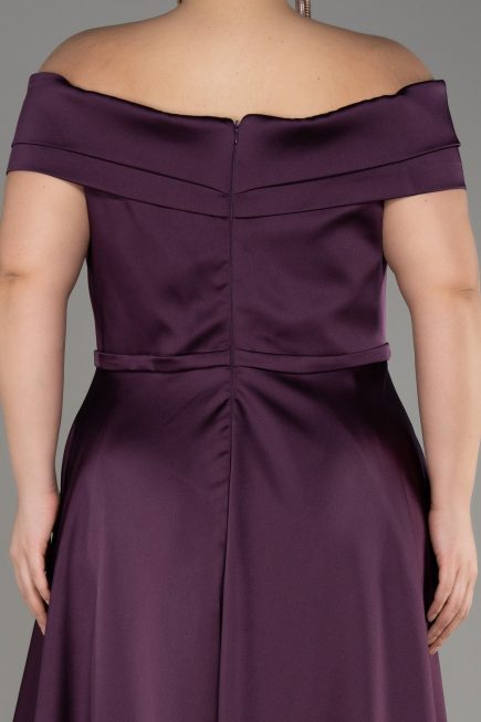Robe De Soirée Grande Taille Satin Longue Violet Foncé ABU2355