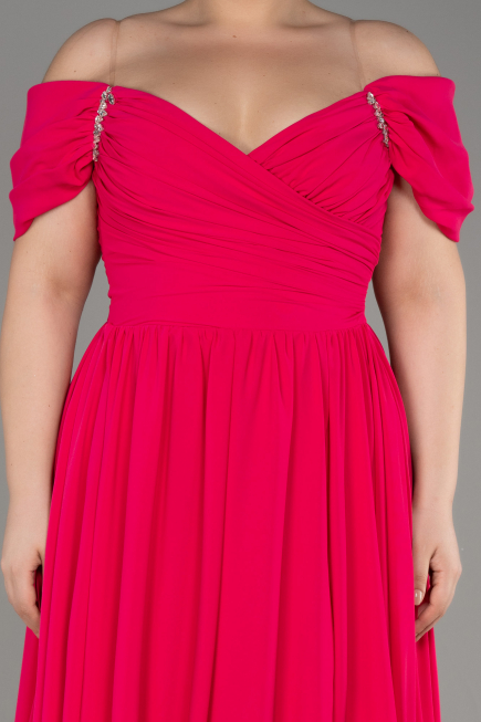 Robe De Soirée Grande Taille Mousseline Longue Fushia ABU3738