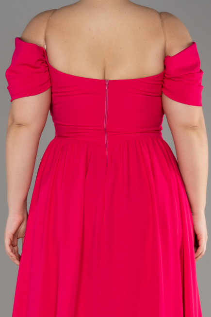 Robe De Soirée Grande Taille Mousseline Longue Fushia ABU3738