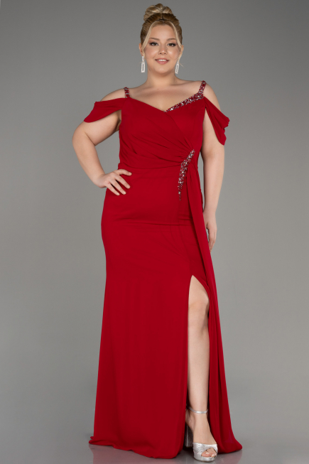 Robe De Soirée Grande Taille Mousseline Longue Rouge ABU3742