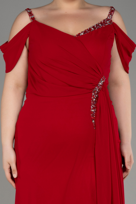 Robe De Soirée Grande Taille Mousseline Longue Rouge ABU3742