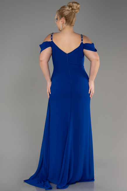 Robe De Soirée Grande Taille Mousseline Longue Bleu Saxe ABU3742