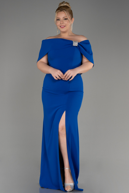 Robe De Soirée Grande Taille Longue Bleu Saxe ABU3945