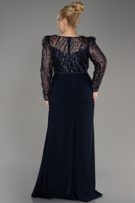 Robe De Fiançailles Grande Taille Longue Bleu Marine ABU3808