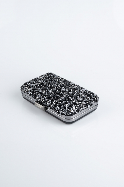 Sac De Soirée Luxe Pierreux Noir-Argent SHT827