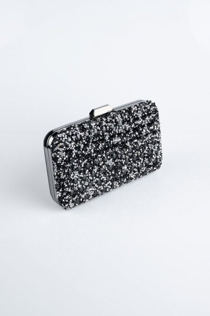 Sac De Soirée Luxe Pierreux Noir-Argent SHT827