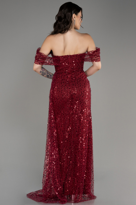 Robe De Soirée Squameuse Longue Rouge Bordeaux ABU3577