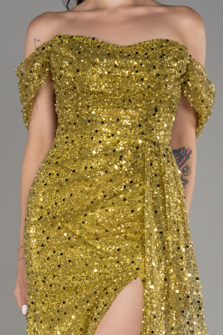 Robe De Soirée Squameuse Longue Pistache vert ABU3577