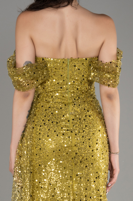 Robe De Soirée Squameuse Longue Pistache vert ABU3577