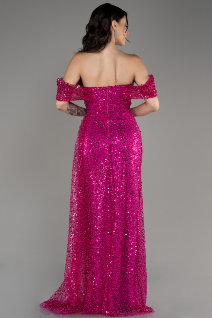 Robe De Soirée Squameuse Longue Fushia ABU3577