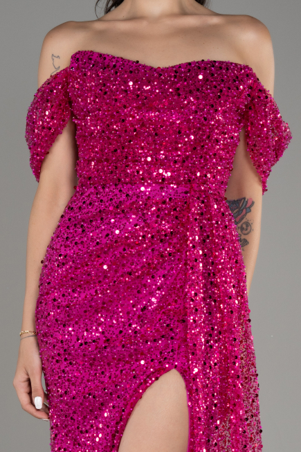 Robe De Soirée Squameuse Longue Fushia ABU3577