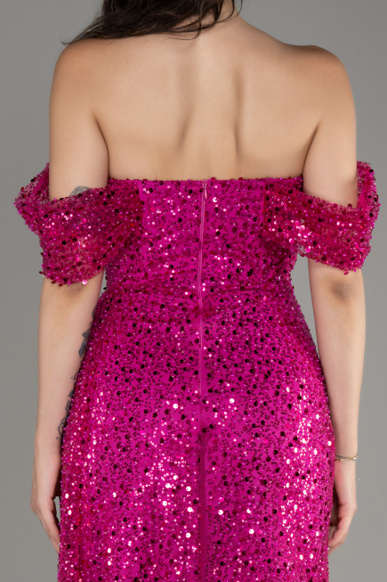 Robe De Soirée Squameuse Longue Fushia ABU3577