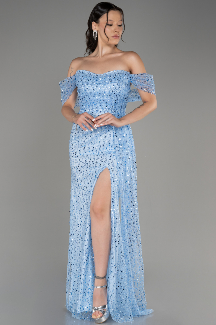 Robe De Soirée Squameuse Longue Bleu ABU3577