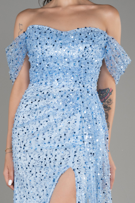 Robe De Soirée Squameuse Longue Bleu ABU3577