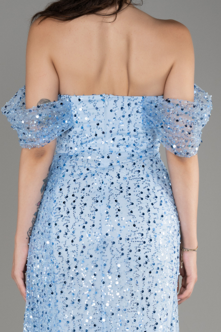Robe De Soirée Squameuse Longue Bleu ABU3577