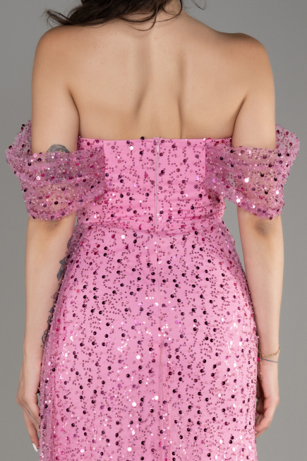 Robe De Soirée Squameuse Longue Rose ABU3577