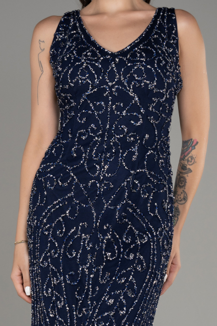 Robe Queue de Poisson Longue Pierreux Bleu Marine ABU4007