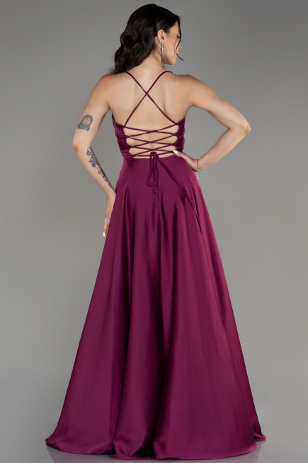 Robe de Soirée Longue Satin Prune ABU4017