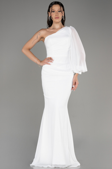 Robe De Soirée Mousseline Longue Blanc ABU3677