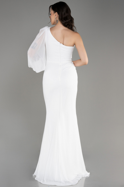 Robe De Soirée Mousseline Longue Blanc ABU3677