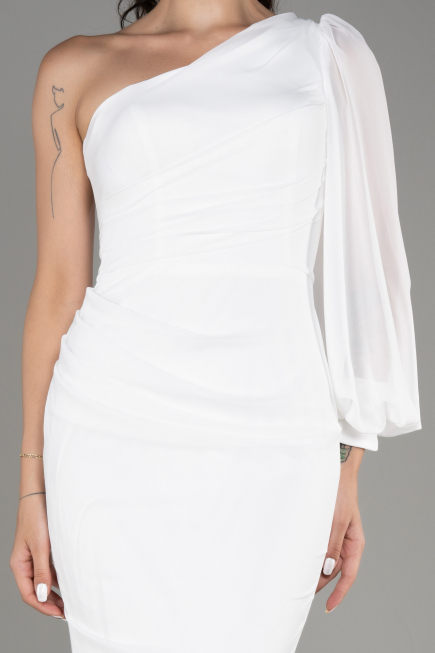Robe De Soirée Mousseline Longue Blanc ABU3677