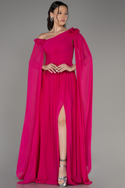 Robe de Soirée Longue Mousseline Fushia ABU4001