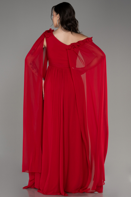 Robe de Soirée Longue Mousseline Rouge ABU4001